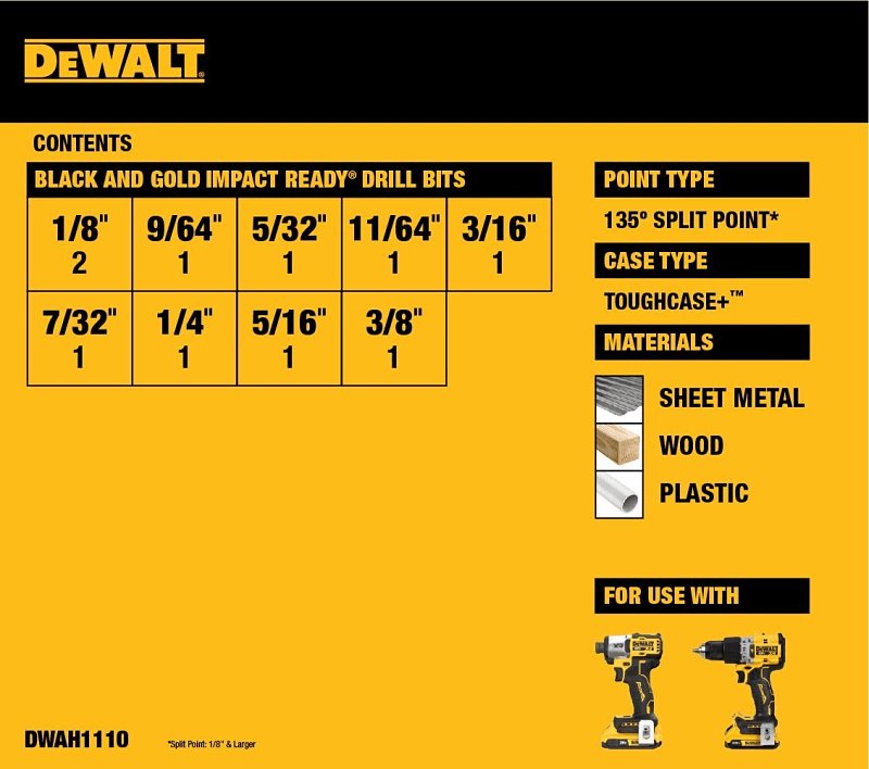 DEWALT DWAH1110 Drill Bit Set, 10-Piece, HSS