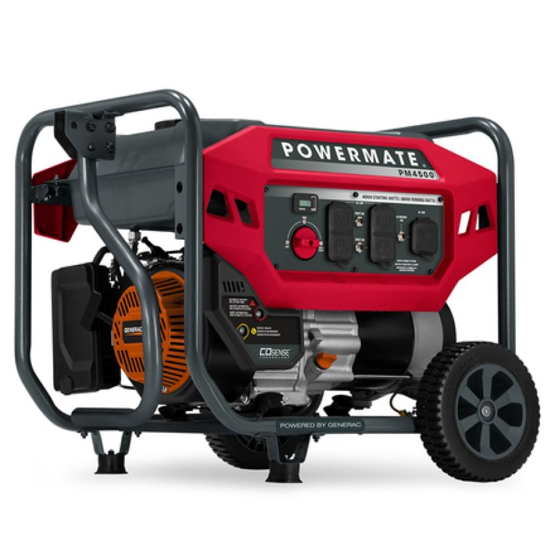 Powermate P0081200 Portable Generator, 120 V, 3600 W Output, Gasoline, 5 gal Tank, 14 hr Run Time, Recoil Pull Start