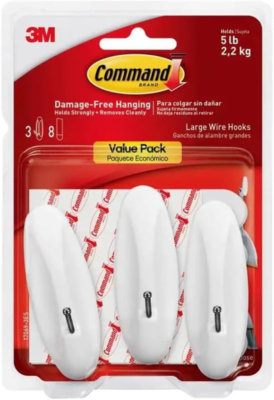 Command 17069-ES Large Wire Hook, 5 lb Capacity, 1-Hook, Metal/Plastic, White