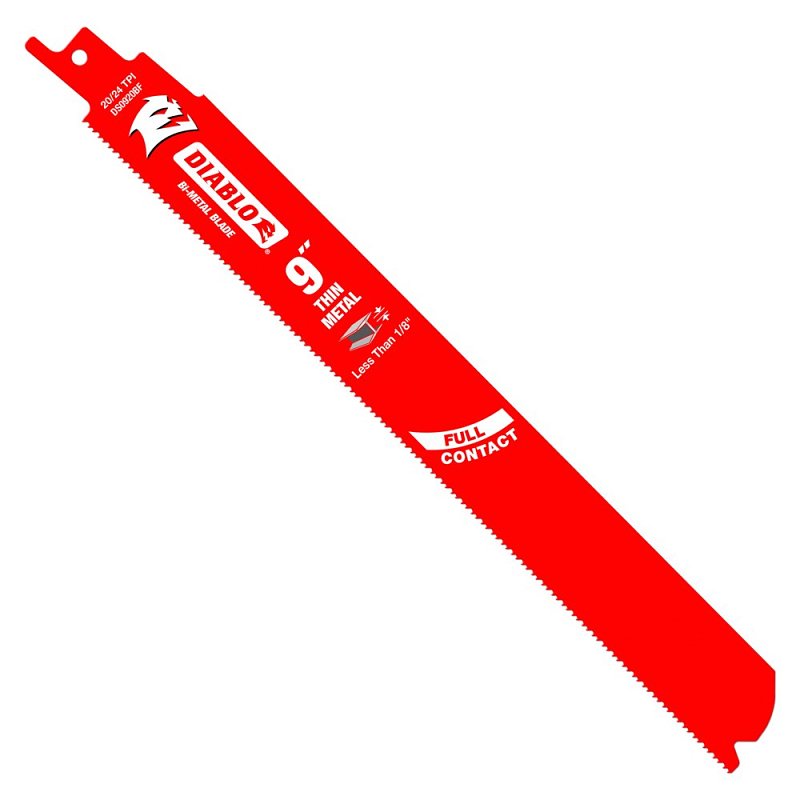 Diablo DS0920BF25 Reciprocating Saw Blade, Bi-Metal, Applicable Materials: Thin Metal, 1 in W, 9 in L, 20, 24 TPI