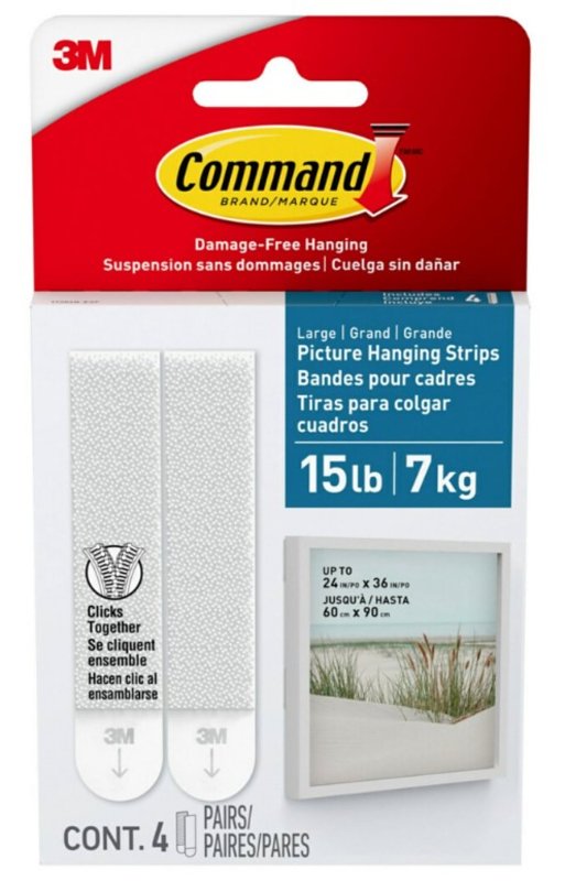 Command 17206B-ES Picture Hanging Strip, 4 lb, 4-Hook, Foam, White