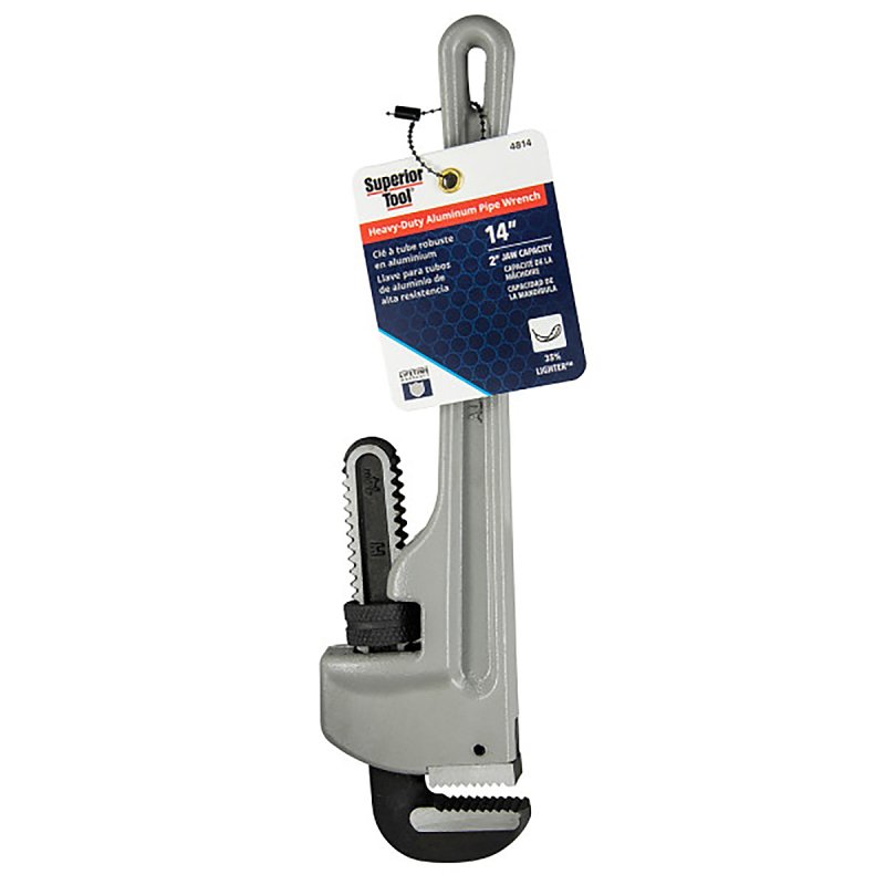 Superior Tool 04814 Pipe Wrench, 2 in Jaw, 14 in L, Straight Jaw, Aluminum, Epoxy-Coated