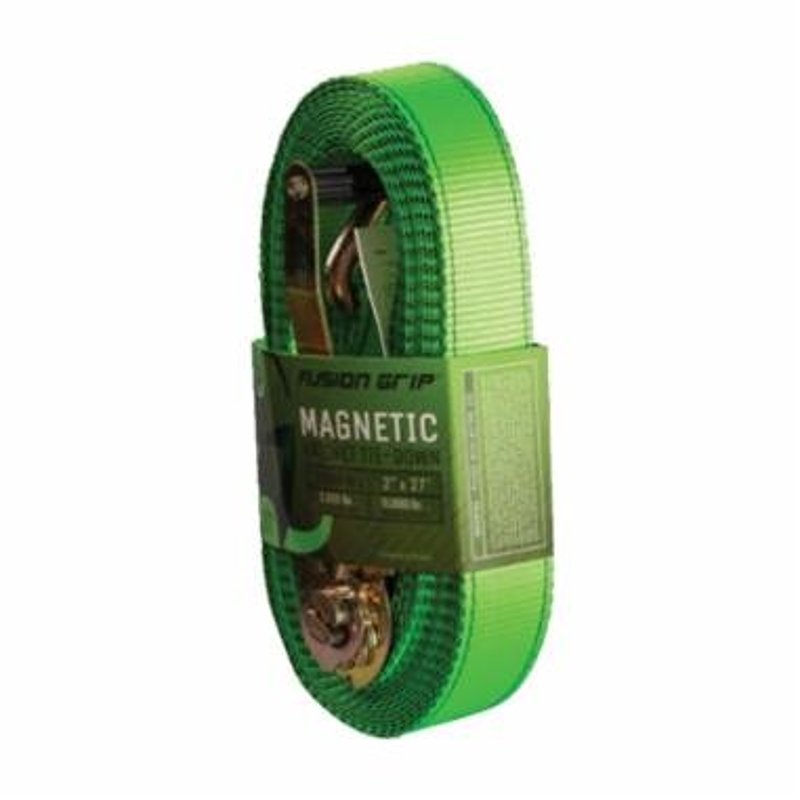 Fusion Grip FG227 Ratchet Strap, Ratchet Adjustment, 2 in W, 27 ft L, Green, 3333 lb Working Load