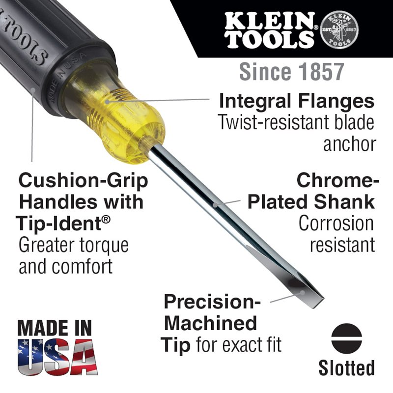 KLEIN TOOLS 602-4 Screwdriver, 1/4 in Drive, Keystone Drive, 8-11/32 in OAL, 4 in L Shank, Acetate Handle