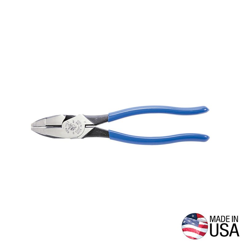 KLEIN TOOLS D2000-9NE Lineman's Plier, 9-3/8 in OAL, Light Blue Handle, 1-1/4 in W Jaw, 1.594 in L Jaw