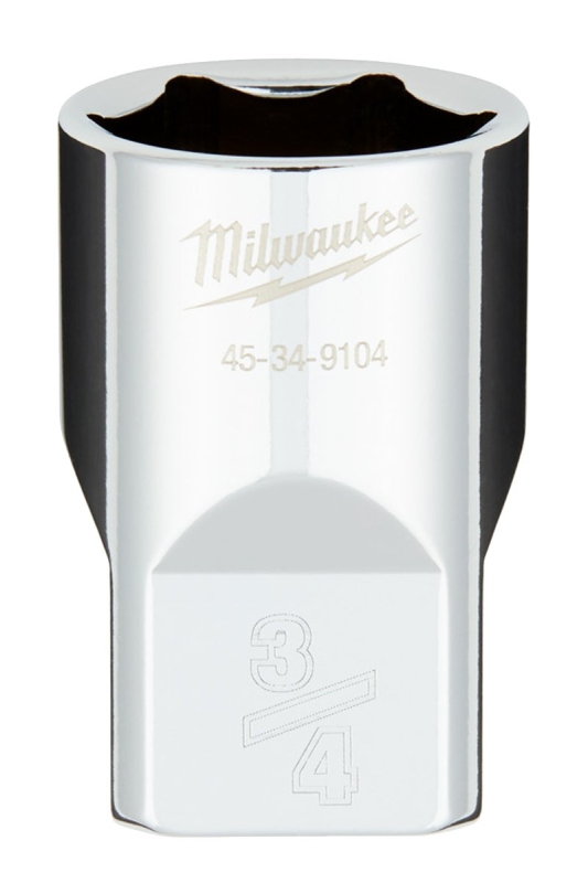 Milwaukee 45-34-9104 Socket, 3/4 in Socket, Standard Socket, 1.02 in OAL, 1/2 in Drive, 6 -Point, Chrome Vanadium Steel