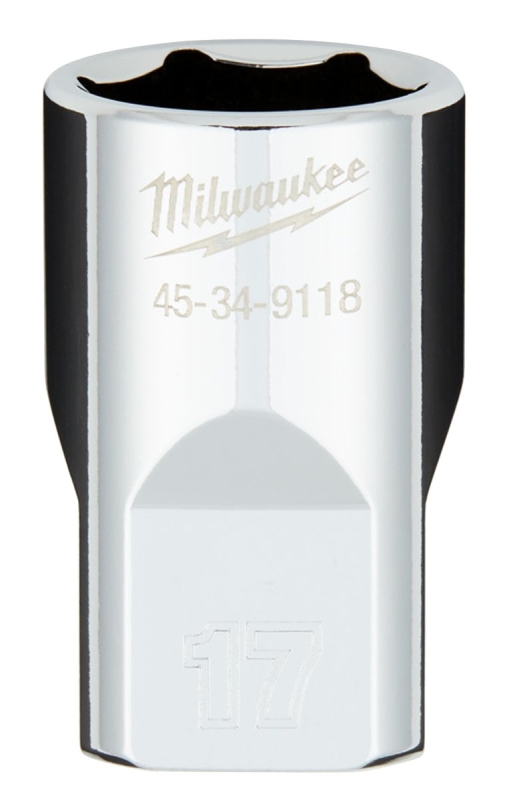 Milwaukee 45-34-9118 Socket, 17 mm Socket, Standard Socket, 1/2 in Drive, 6 -Point, Chrome Vanadium Steel, Chrome