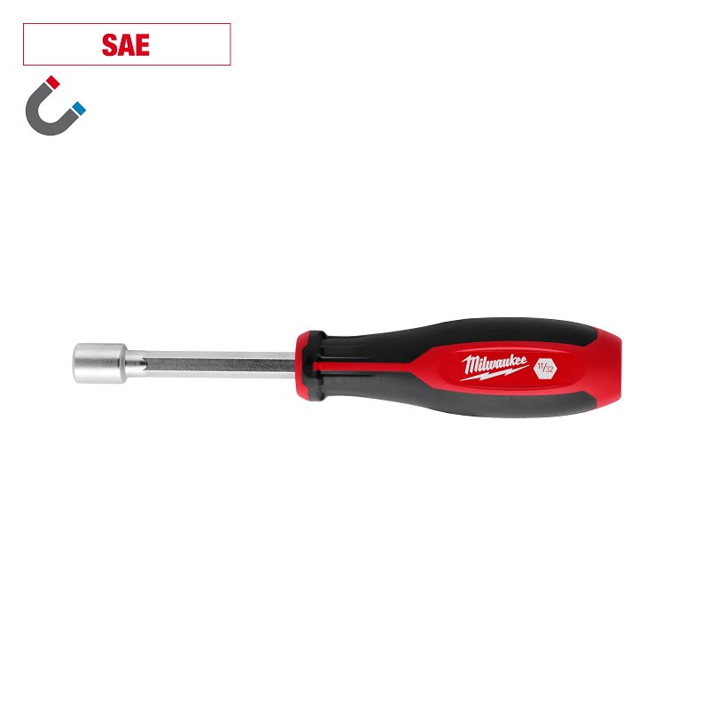 Milwaukee HollowCore Series 48-22-2553 Nut Driver, 11/32 in Drive, 7.2 in OAL, Tri-Lobe Handle, Red Handle, Magnetic