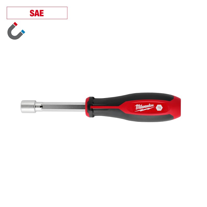 Milwaukee HollowCore Series 48-22-2554 Nut Driver, 3/8 in Drive, 7.2 in OAL, Tri-Lobe Handle, Red Handle, Magnetic