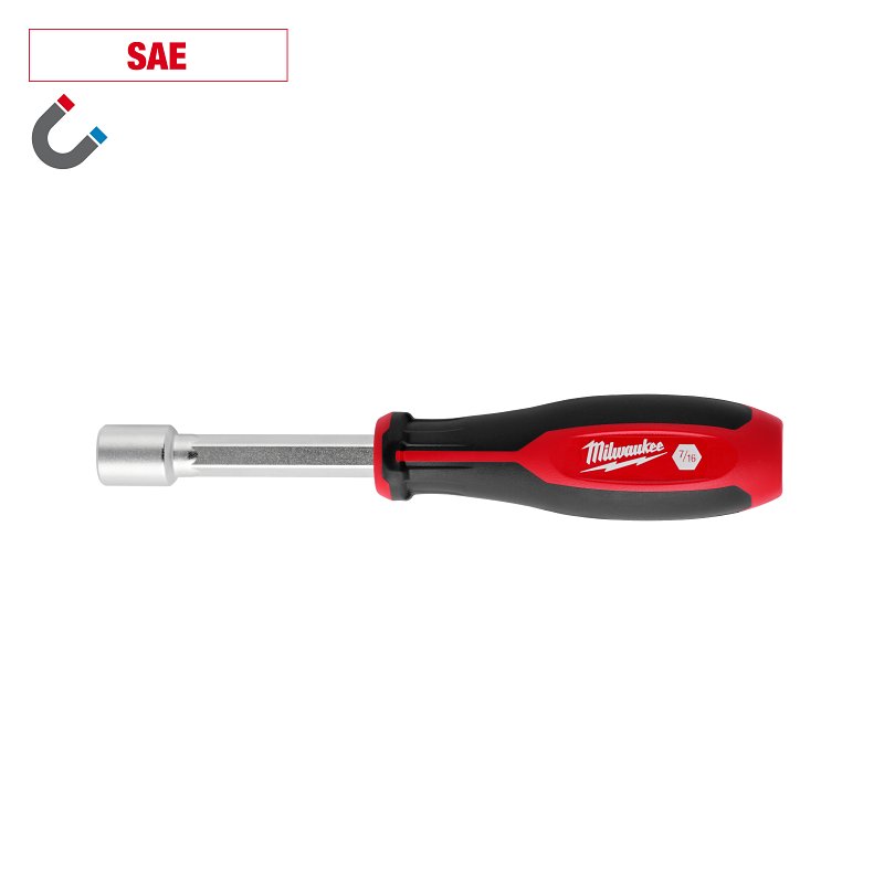 Milwaukee HollowCore Series 48-22-2555 Nut Driver, 7/16 in Drive, 7.2 in OAL, Tri-Lobe Handle, Red Handle, Magnetic