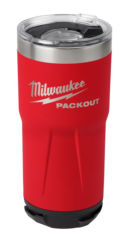 Milwaukee PACKOUT 48-22-8392R Tumbler, 20 oz Capacity, Sliding Magnetic Lid, Metal, Red, Insulated