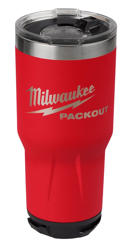 Milwaukee PACKOUT 48-22-8393R Tumbler, 30 oz Capacity, Sliding Magnetic Lid, Metal, Red, Insulated