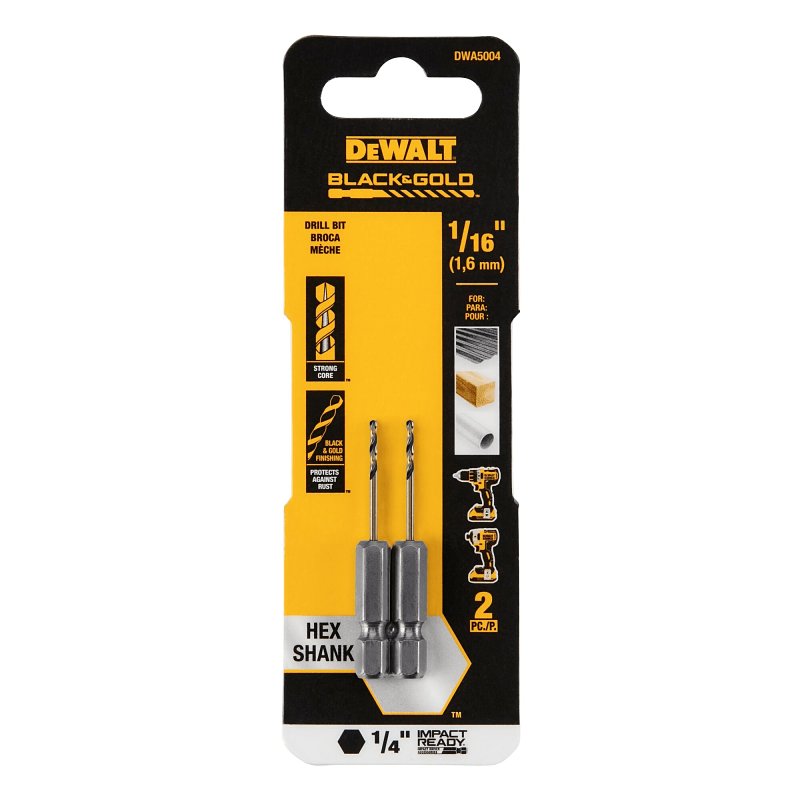 DEWALT DWA5004 Drill Bit, 1/16 in Dia, 2 in OAL, Heavy-Duty, 1/4 in Dia Shank, Hex Shank
