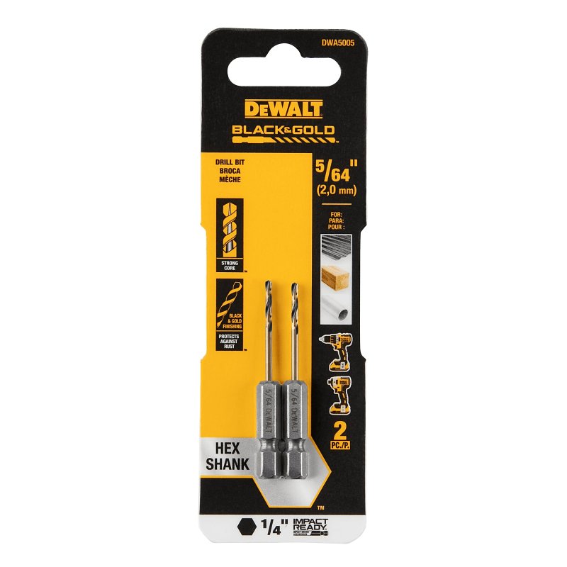 DEWALT DWA5005 Drill Bit, 5/64 in Dia, 2-3/16 in OAL, Heavy-Duty, 1/4 in Dia Shank, Hex Shank