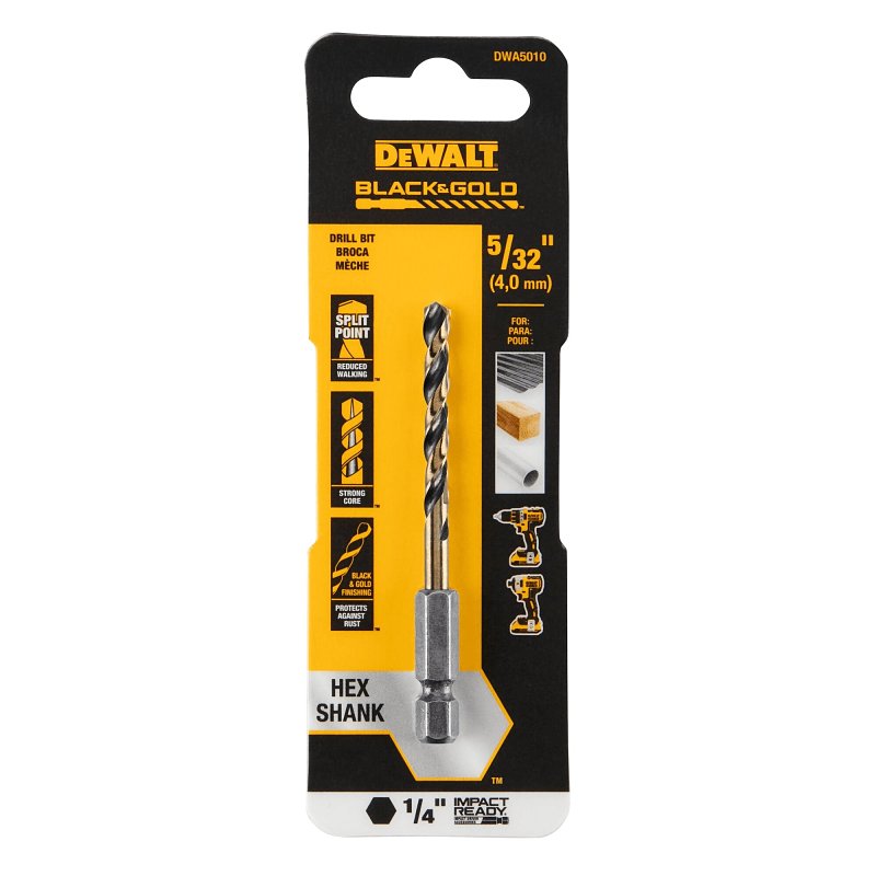 DEWALT DWA5010 Drill Bit, 5/32 in Dia, 3-3/16 in OAL, Heavy-Duty, 1/4 in Dia Shank, Hex Shank
