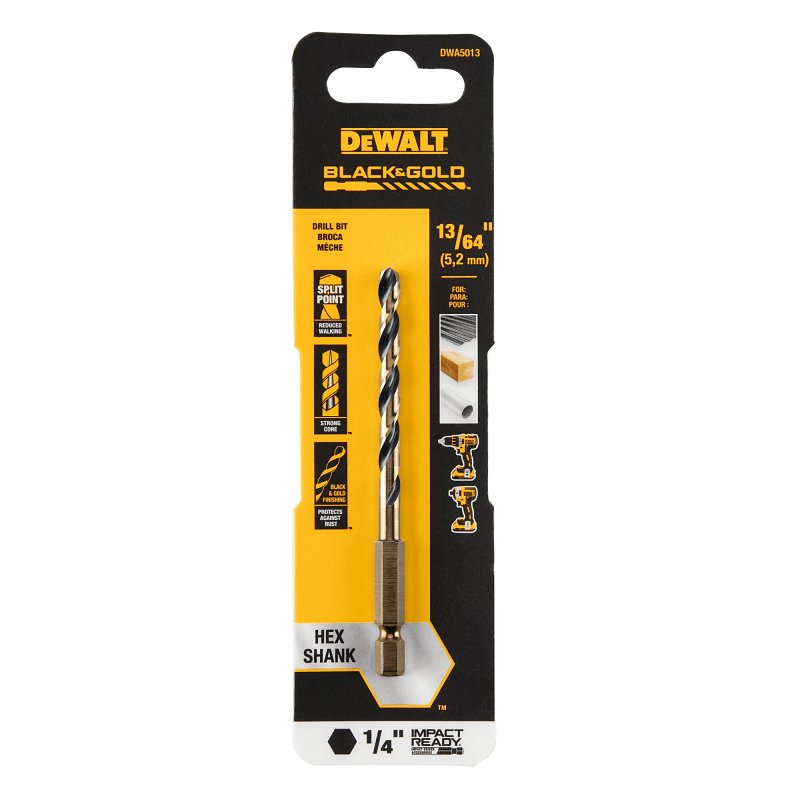 DEWALT DWA5013 Drill Bit, 13/64 in Dia, 3-3/4 in OAL, Heavy-Duty, 1/4 in Dia Shank, Hex Shank