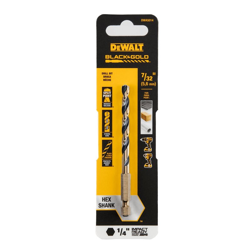 DEWALT DWA5014 Drill Bit, 7/32 in Dia, 3-7/8 in OAL, Heavy-Duty, 1/4 in Dia Shank, Hex Shank