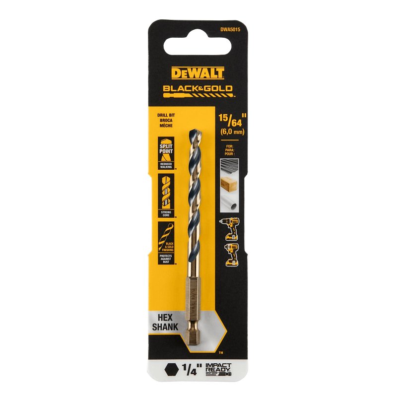 DEWALT DWA5015 Drill Bit, 15/64 in Dia, 4 in OAL, Heavy-Duty, 1/4 in Dia Shank, Hex Shank