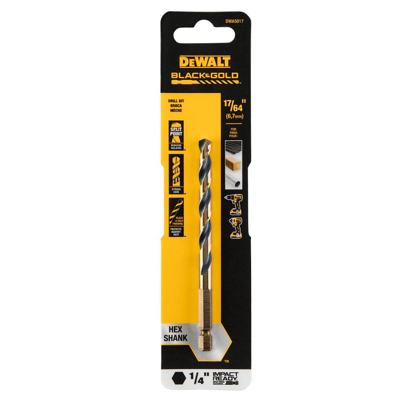 DEWALT DWA5017 Drill Bit, 17/64 in Dia, 4-1/4 in OAL, Heavy-Duty, 1/4 in Dia Shank, Hex Shank