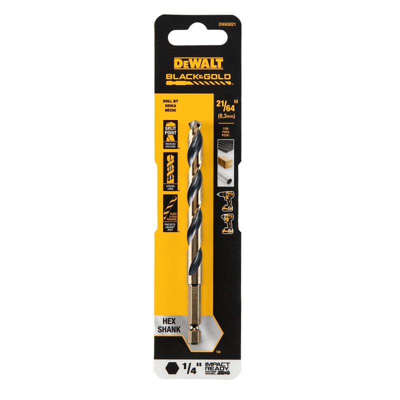 DEWALT DWA5021 Drill Bit, 21/64 in Dia, 4-3/4 in OAL, Heavy-Duty, 1/4 in Dia Shank, Hex Shank