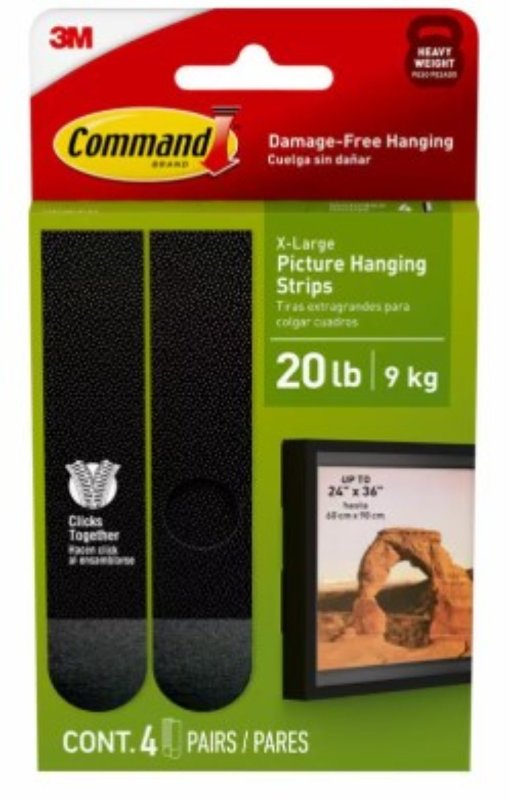 Command 17217BLK-ES Picture Hanging Strip, Foam Backing, Black, 20 lb, 4/PK