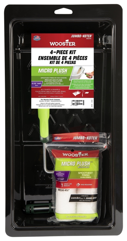 Wooster RR375-4 1/2 Trim Roller Kit, Smooth Surface, Microfiber, White, 4-Piece