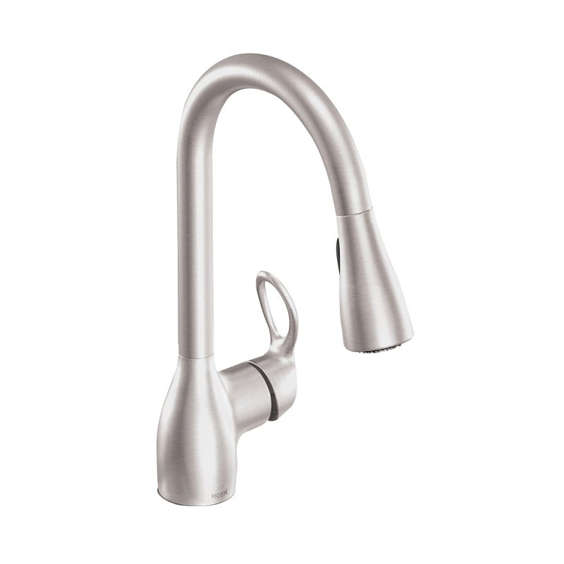 Moen Kleo Series CA87011SRS Pull-Down Faucet, 1.5 gpm, 1-Handle, Metal, Stainless, Countertop, Sink Mounting