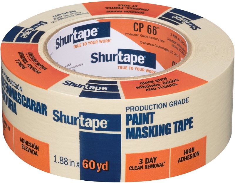 Shurtape CP 66 212293 Masking Tape, 60 yd L, 1.88 in W, Crepe Paper Backing, Natural
