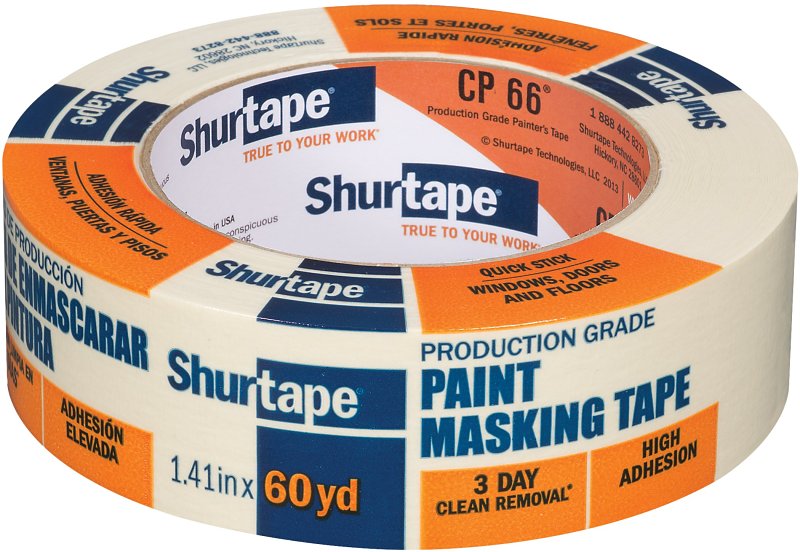Shurtape CP 66 102803 Masking Tape, 60 yd L, 1.41 in W, Crepe Paper Backing, Natural