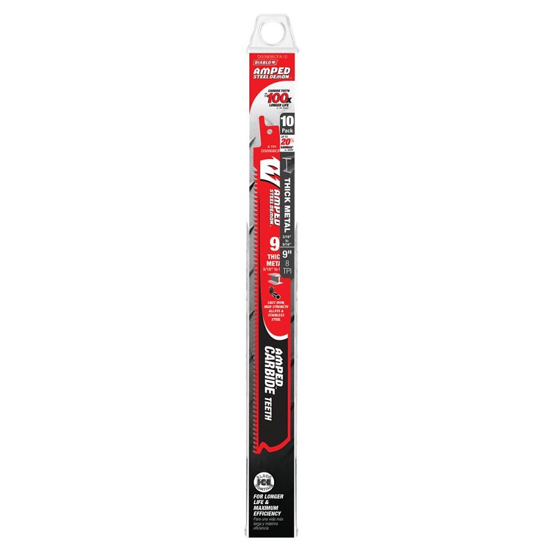 Diablo AMPED, Steel Demon DS0908CFA10 Reciprocating Saw Blade, 1 in W, 9 in L, 8 TPI , Carbide Cutting Edge