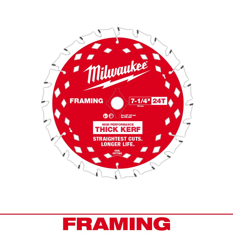 Milwaukee 48-41-0740 Circular Saw Blade, 7-1/4 in Dia, 5/8 in Arbor, 24-Teeth, Carbide Cutting Edge
