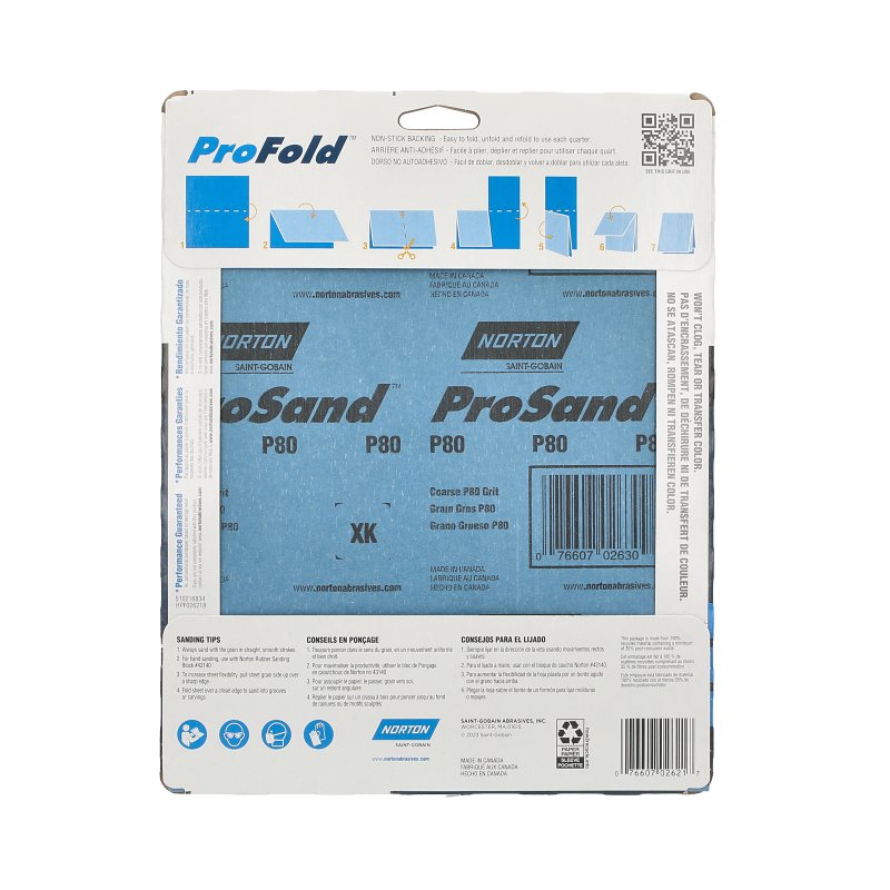 Norton ProSand 07660768163 Sanding Sheet, Tan, 11 in L, 9 in W, Coarse, 80 Grit, Aluminum Oxide Abrasive