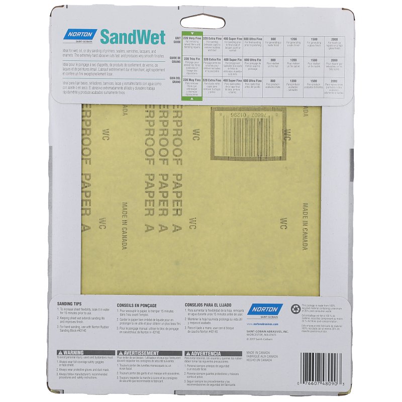 Norton 48090 Sanding Sheet, 9 in L, 11 in W, 220 Grit, Very Fine, Aluminum Oxide Abrasive