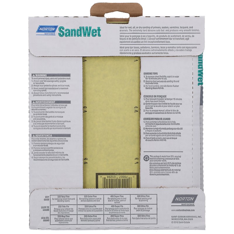 Norton 01224 Sanding Sheet, 9 in L, 11 in W, 400A Grit, Super Fine, Aluminum Oxide Abrasive