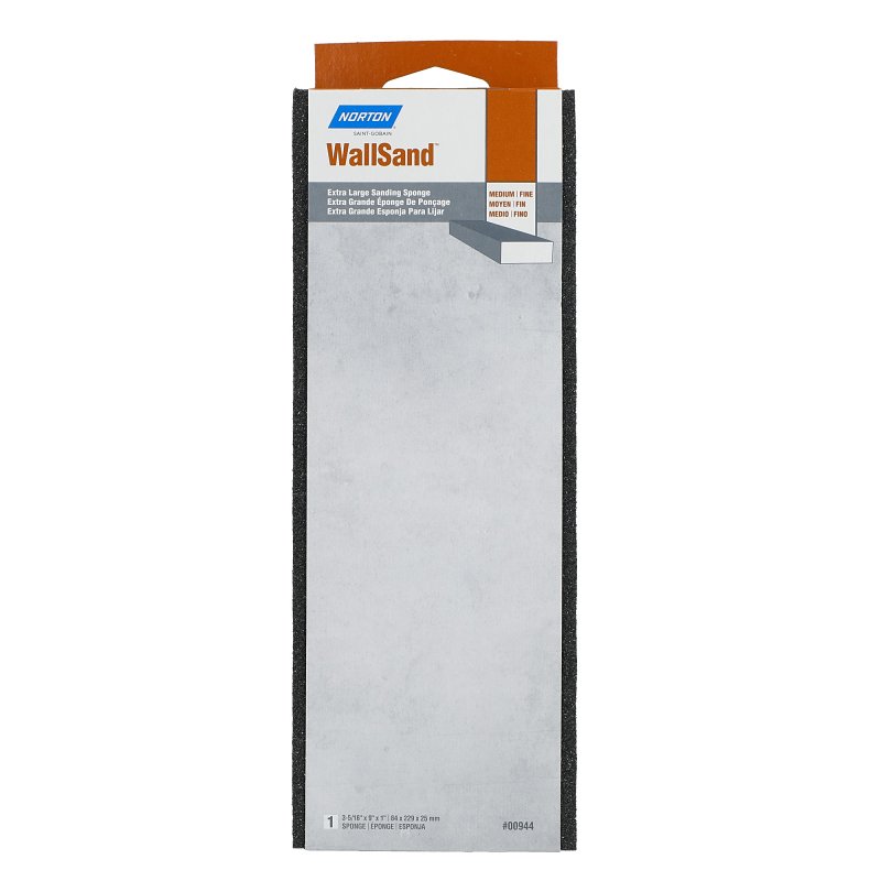Norton WallSand 00944 Sanding Sponge, 9 in L, 3-5/16 in W, 80, 120 Grit, Fine, Medium, Aluminum Oxide Abrasive