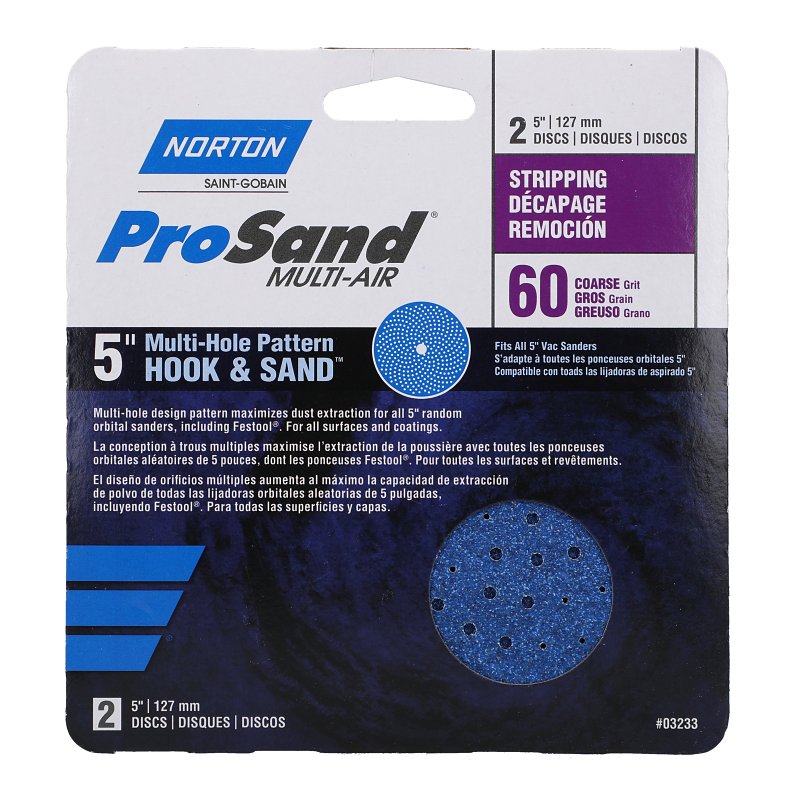 Norton 03233 Sanding Disc, 5 in Dia, 11/16 in Arbor, Coated, 60 Grit, Coarse, Alumina Ceramic Abrasive, Spiral
