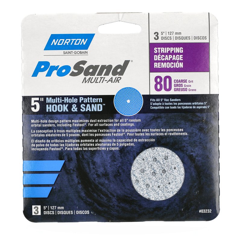 Norton 03232 Sanding Disc, 5 in Dia, 11/16 in Arbor, Coated, P80 Grit, Coarse, Alumina Ceramic Abrasive, Paper Backing