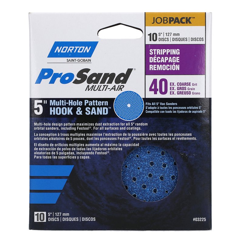 Norton 03225 Sanding Disc, 5 in Dia, 11/16 in Arbor, Coated, P40 Grit, Extra Coarse, Zirconia Aluminum Abrasive, Spiral