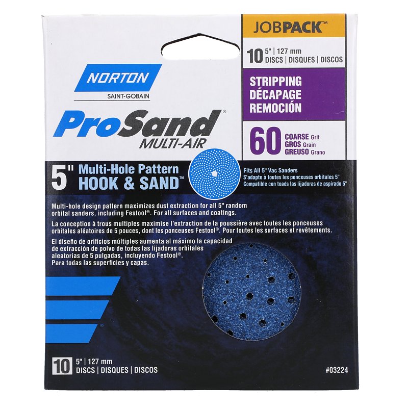 Norton 03224 Sanding Disc, 5 in Dia, 11/16 in Arbor, Coated, P60 Grit, Coarse, Zirconia Aluminum Abrasive, Spiral