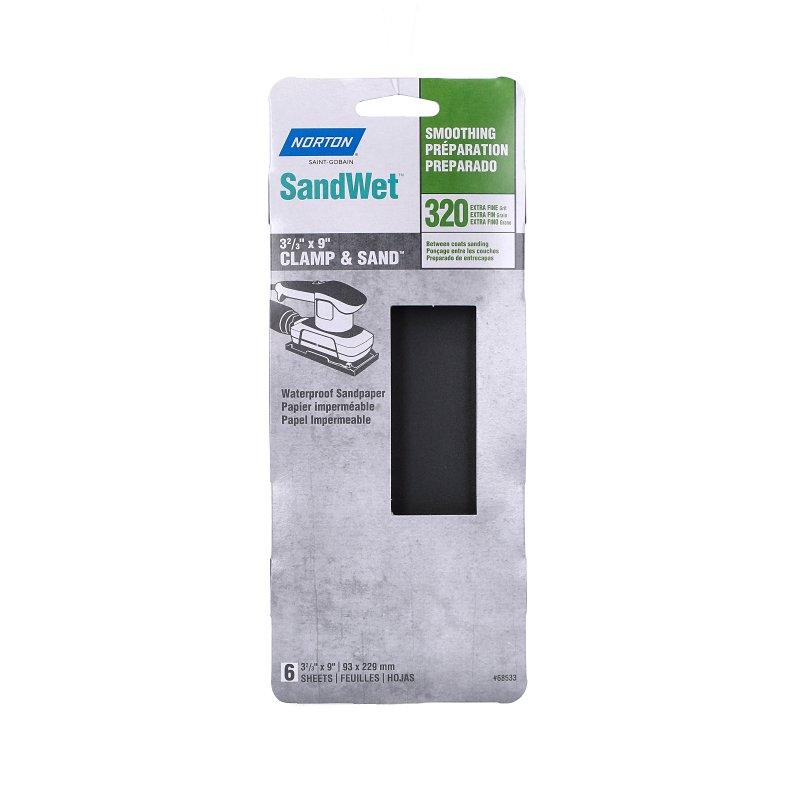 Norton SandWet T401 Series 68533 Sandpaper, 3-2/3 in W, 9 in L, 320 Grit, Fine, Silicon Carbide Abrasive, Paper Backing