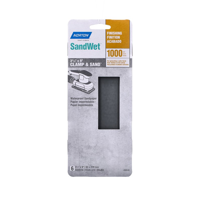 Norton SandWet T401 Series 68530 Sandpaper, 3-2/3 in W, 9 in L, 1000 Grit, Fine, Silicon Carbide Abrasive, Paper Backing