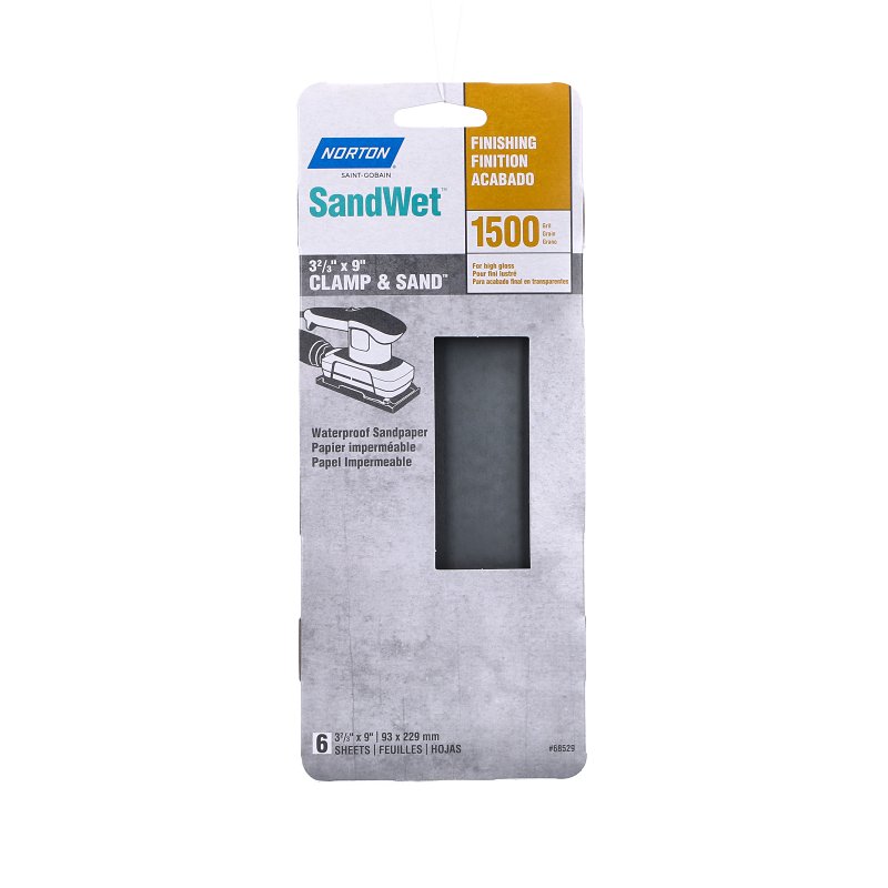 Norton SandWet T401 Series 68529 Sandpaper, 3-2/3 in W, 9 in L, 1500 Grit, Fine, Silicon Carbide Abrasive, Paper Backing