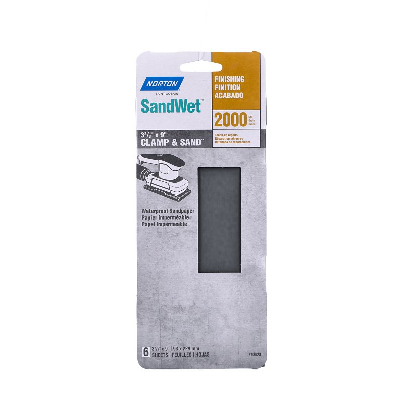 Norton SandWet T401 Series 68528 Sandpaper, 3-2/3 in W, 9 in L, 2000 Grit, Fine, Silicon Carbide Abrasive, Paper Backing