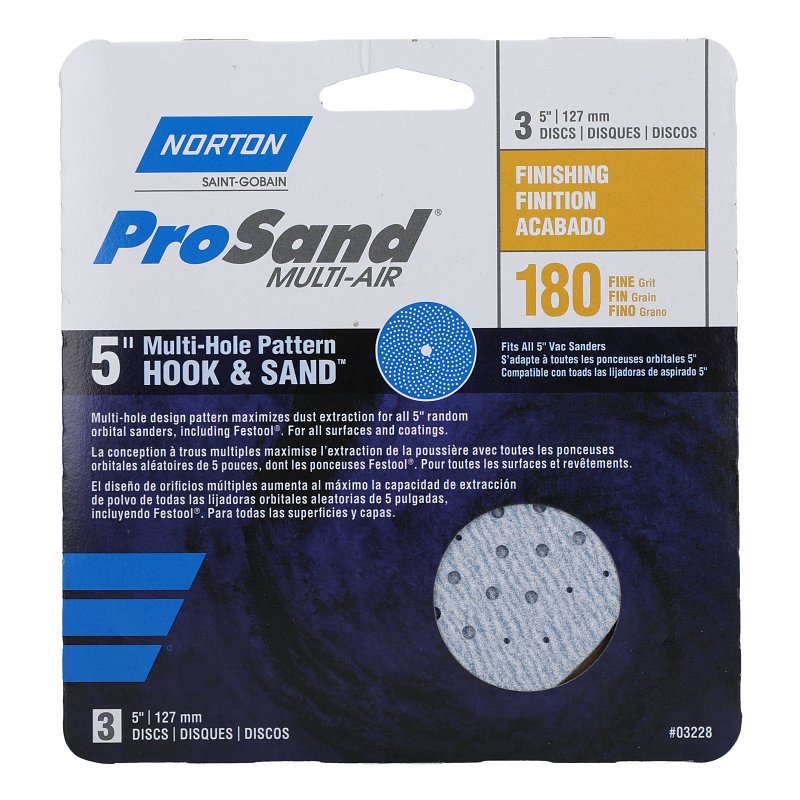 Norton ProSand Series 07660703228 Vacuum Disc, 5 in Dia, 11/16 in Arbor, P180 Grit, Fine, Ceramic Abrasive, Laser-Cut
