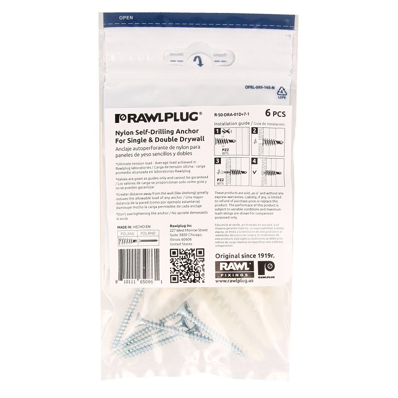 Rawlplug Rawl Rawldrive Series R-S0-DRA-01D+7-1 Wall Anchor, 13 mm Thread, 1-1/4 in L, Nylon, 90 lb