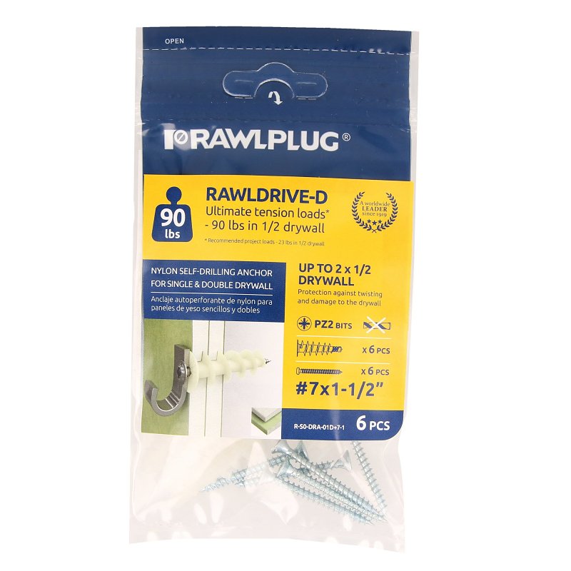 Rawlplug Rawl Rawldrive Series R-S0-DRA-01D+7-1 Wall Anchor, 13 mm Thread, 1-1/4 in L, Nylon, 90 lb