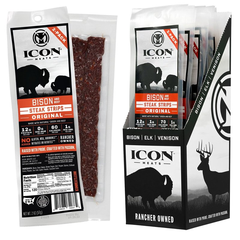 Icon Meats 8-10033-74037-4 Bison Jerky Steak, Strip, Original, 2 oz
