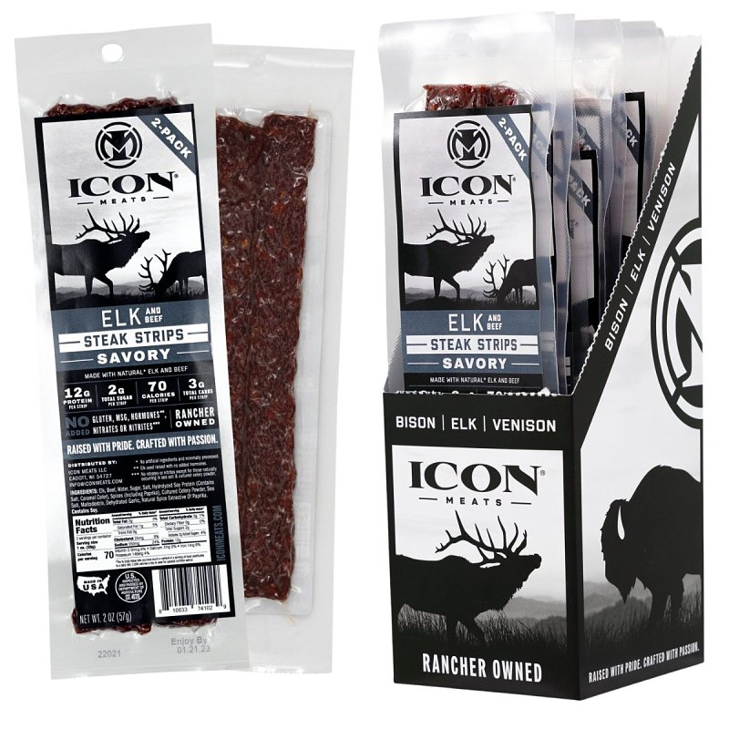 Icon Meats 8-10033-74102-9 Elk Jerky Steak, Strip, Savory, 2 oz