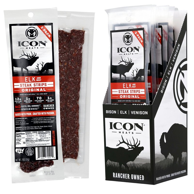 Icon Meats 8-10033-74101-2 Elk Jerky Steak, Strip, Original, 2 oz
