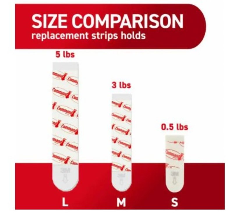 Command 17023-8ESF Large Replacement Strip, 0.747 in W, 3.643 in L, 1/2 in Thick, Foam Backing, White, 2.2 kg
